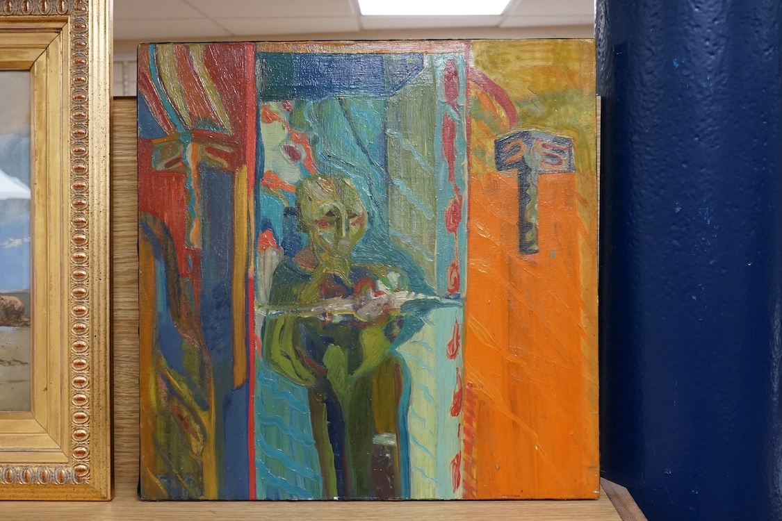 Abstract oil on canvas, Study of a standing figure, unsigned, 38 x 38cm. Condition - good